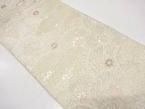 アンティーク　プラチナ二重箔　青海波に花・雲模様織り出し袋帯（材料）